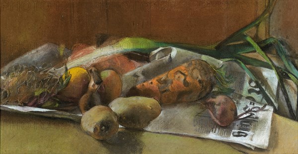 Vegetable still life, pastel on paper, on cardboard, 24.5 x 47 cm, signed lower right: Neuhaus, Werner Neuhaus, Burgdorf/Bern 1897–1934 Burgdorf/Bern