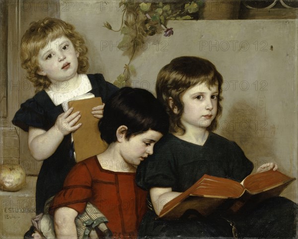 Children's service, 1864, oil on canvas, 67 x 83 cm, signed and dated lower left: E. STÜCKELBERG, 1864., Ernst Stückelberg, Basel 1831–1903 Basel