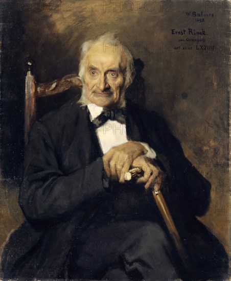 Portrait of my uncle Ernst Rinck von Grenzach, 1898, oil on canvas, 97.5 x 79 cm, signed and dated upper right: W Balmer, 1898, inscribed: Ernst Rinck., from Grenzach., aet., suae LXVIIII, Wilhelm Balmer, Basel 1865–1922 Rörswil (Ostermundigen)/Bern