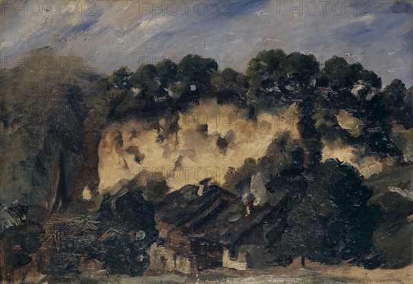Houses near a quarry, oil on canvas, mounted on cardboard, canvas: 30 x 43.5 cm, not marked, Frank Buchser, Feldbrunnen/Solothurn 1828–1890 Feldbrunnen/Solothurn