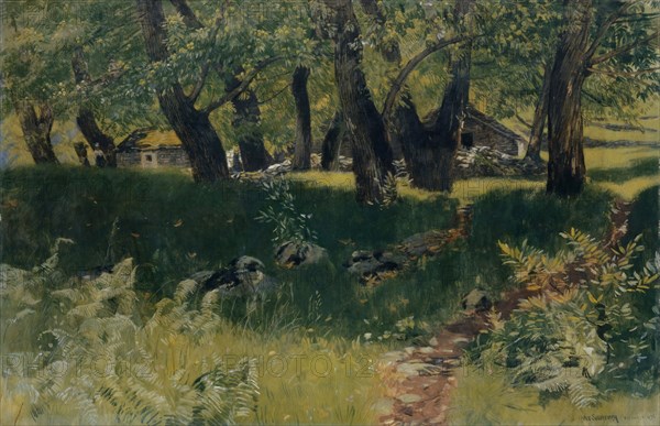 Chestnut Forest near Bignasco, August 1896 (Bignasco), oil on canvas, 96 x 147.5 cm, signed, inscribed and dated lower right: HANS SANDREUTER BIGNASCO 1896, Hans Sandreuter, Basel 1850–1901 Riehen