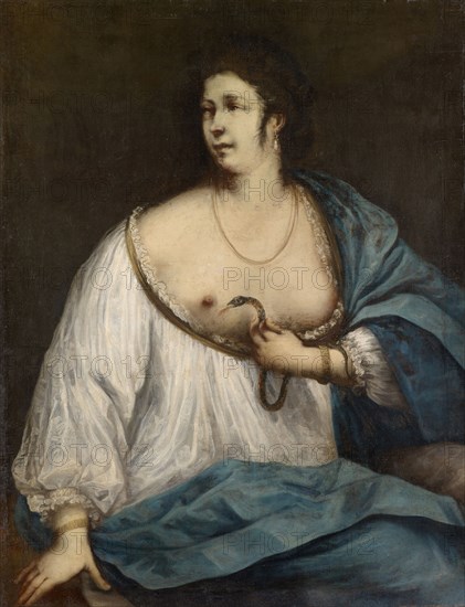 Cleopatra with the serpent, oil on canvas, 117 x 90 cm, unmarked, Antonio Carneo, (?), Concordia Sagittaria 1637–1692 Portogruaro, Guercino (Giovanni Francesco Barbieri), (Kopie nach / copy after), Cento b. Bologna 1591–1666 Bologna