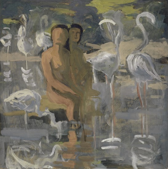 Flamingos, around 1913/15, tempera on paper, 46.5 x 46.3 cm |, 61.5 x 64 cm (with frame), Not marked, Paul Altherr, Lichtensteig/St. Gallen 1870–1928 Basel