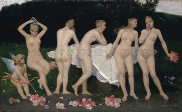 Woman's Beauty, 1893, tempera on canvas, 71.5 x 119.5 cm, signed and dated lower right: H. SANDREUTER, 1893, Hans Sandreuter, Basel 1850–1901 Riehen
