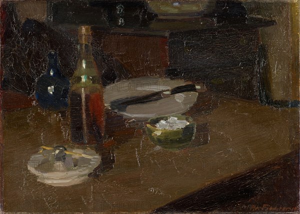 Still Life with Plate and Bottle, 1910, oil on canvas, 25 x 34 cm, signed and dated lower right: A. Fiechter 10., Arnold Fiechter, Sissach/Baselland 1879–1943 Basel