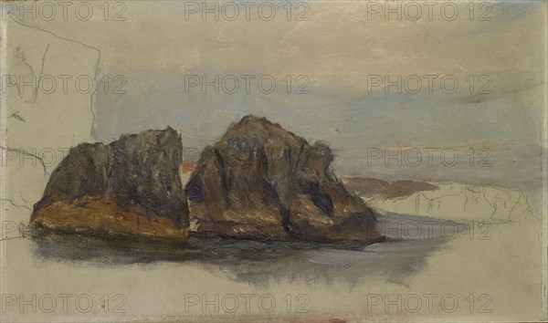 Two rocks in Brittany, tempera on cardboard, 20 x 34 cm, unmarked, William de Goumois, Basel 1865–1941 Riehen/Basel-Stadt