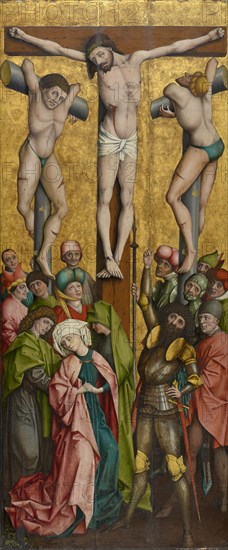The Crucifixion of Christ, c. 1460, mixed media on firewood laminated with canvas, 215.5 x 90 cm, unmarked, Salzburger Meister, 15. Jh., (?)