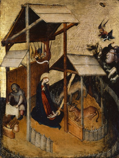 The Nativity, c. 1420, mixed media on fir wood, 26.5 x 20 cm, unmarked, Süddeutscher Meister, 15. Jh.