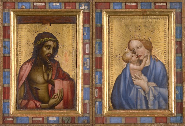 Christ as Sorrows, Mary with the Child, 1400/10, mixed media on wood, 30.2 x 19.2 cm (each panel, total mass diptych with frame: 40.7 x 29.6cm), Not marked, Wiener Meister