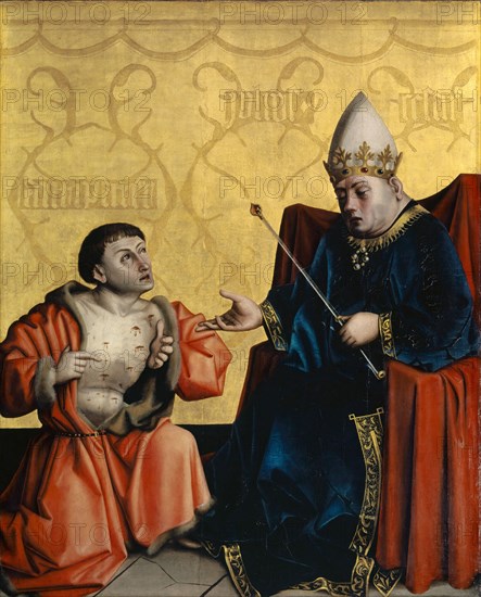 Antipater before Julius Caesar, c. 1435, mixed media on canvas laminated oak, 85.5 x 69.5 cm, not marked, Konrad Witz, Rottweil um 1400 – um 1445/47