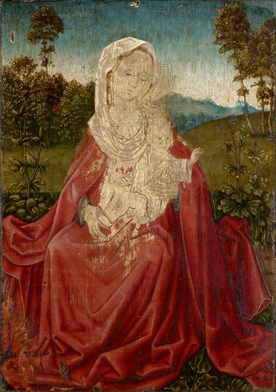 Madonna and Child on the Grass Bank, c. 1490, mixed media on oak, 29.5 x 21 cm, unsigned, Niederländischer Meister, 15. Jh.