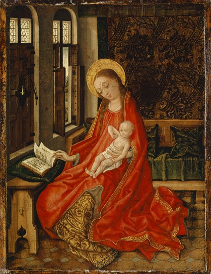 Madonna and Child in an Interior, c. 1490/95, mixed media on oak, 27 x 20.5 cm, unmarked, Niederländischer Meister (Brügge ?), tätig im 15. Jh.
