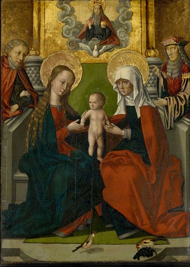 St. Anna was an associate of Joseph, Joachim, Godfather and the Holy Spirit, early 16th century, oil on oak, 41 x 30 cm, unmarked, Hans Holbein d. Ä., (Alte Kopie nach / old copy after), Augsburg um 1460/65–1524