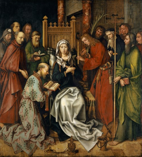 The Marian Death, 1501, mixed technique on fir wood, 167.5 x 151.5 cm, unmarked., In the upper right corner under the paint layer lying lettering in red, presumably instruction of the workshop owner: [m] arien hemelfart [?], Hans Holbein d. Ä., Augsburg um 1460/65–1524