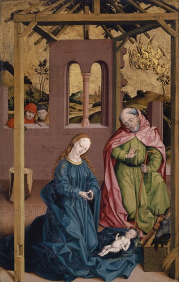 The Nativity, c. 1480/90, mixed technique on softwood, 76 x 48.5 cm, unmarked., On the ribbon of the angels: gloria in exelsis deo, Schwäbischer Meister, 15. Jh., (?)