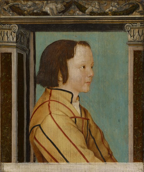 Portrait of a boy with brown hair, c. 1516, mixed technique on fir wood, 33.5 x 28 cm, unsigned, Ambrosius Holbein, Augsburg um 1494 – um 1519 Basel (?)