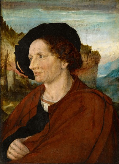 Portrait of Jörg Schweiger (front), Parchment sheet stuck with his full emblem (back), c. 1518, mixed technique on basswood, 29.5 x 21.5 cm, unsigned, Ambrosius Holbein, Augsburg um 1494 – um 1519 Basel (?)