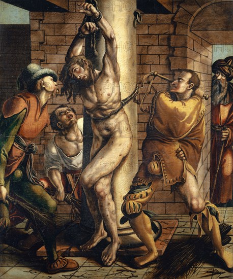 The Flagellation of Christ, mixed media on canvas, 138 x 115 cm, unmarked, Hans Herbst(er), Strassburg 1470–1552 Basel, Hans Holbein d. J., (Mitarbeit (?) / collaboration (?)), Augsburg um 1497/98–1543 London