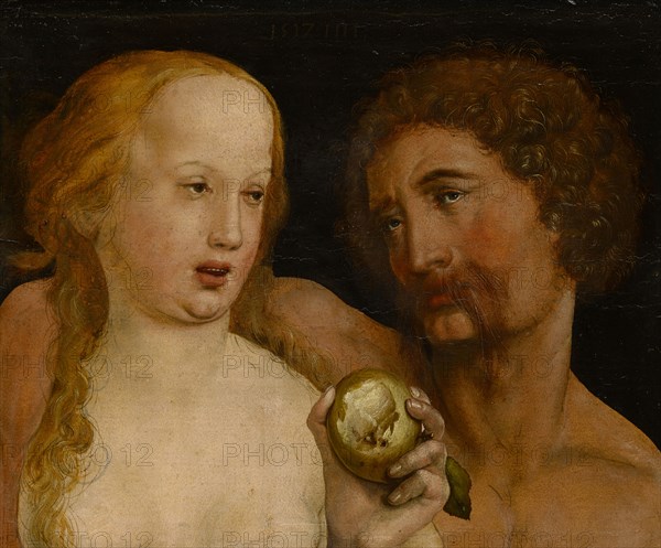 Adam and Eve, 1517, oil on paper, (probably later) mounted on spruce wood, Watermark: ox-head with dew, 30 x 35.5 cm, monogrammed and dated at the top center: 1517 HH, Hans Holbein d. J., Augsburg um 1497/98–1543 London