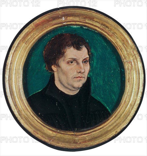 Capsule portrait of Martin Luther, 1525 (?), Mixed technique on beech wood, diameter: 9.8 cm painted surface, not marked, Lucas Cranach d. Ä., Kronach 1472–1553 Weimar