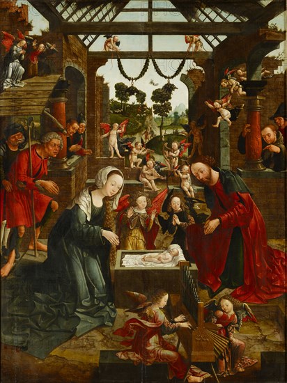 Nativity (right wing of a retable, inside), The hll., Laurentius and Katharina (outside), c. 1511-1520, oil on panel, 126.5 x 94.5 cm, unsigned, Jakob Cornelisz. van Oostsanen, Oostzaan um 1472/77–1533 Amsterdam