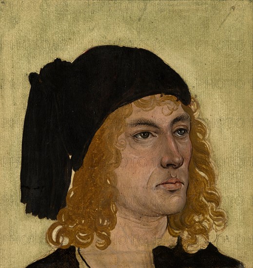 Portrait of a young man, around 1500, mixed media on paper, silhouetted and mounted on paper and wood, 22.5 x 18 cm, unmarked, Süddeutscher Meister, um 1500