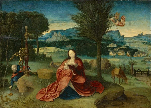 Rest on the Flight to Egypt, 16th Century, 1st Quarter, Oil on Oak, 37.5 x 52 cm, Unmarked, Joachim Patenier (Patinir), (Umkreis / circle), Dinant oder Bouvignes b. Dinant um 1485–1524 Antwerpen
