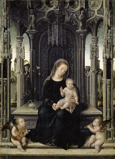 Madonna with Child and Musical Putti, c. 1520, oil on oak, 34 x 25 cm, unsigned, Bernart van Orley, Brüssel um 1488–1541 Brüssel