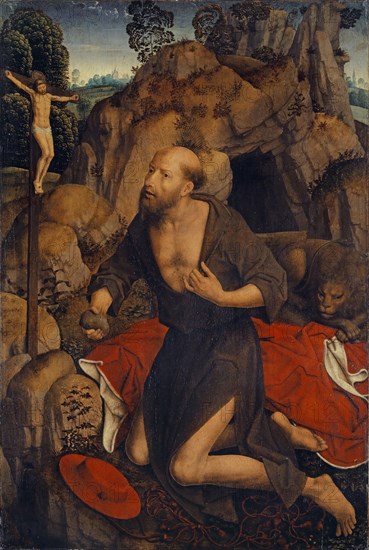 The paying hl., Hieronymus, 1485/90, mixed media on oak, 87.8 x 59.1 cm (painted area 86.5 x 58 cm), not marked, Hans Memling, Seligenstadt um 1440–1494 Brügge