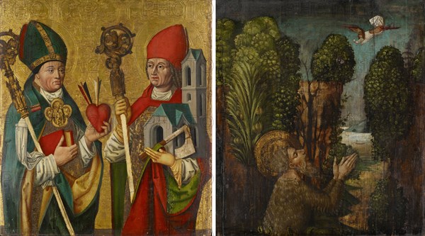 The hl., Augustinus and Wolfgang (inside), The heavenly feeding of St., Hermit Onuphrius (outside), c. 1490, mixed media on fir wood, 90.9 x 81 cm, not marked, Süddeutscher Meister, 15. Jh.