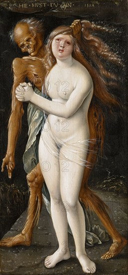 Death and the Maiden, 1517, mixed technique on linden wood, 30.3 x 14.7 cm, unsigned., Labeled and dated above: HIE • MV ° ST • DU • YN • 1517, Hans Baldung gen. Grien, Schwäbisch Gmünd (?) 1484/85–1545 Strassburg