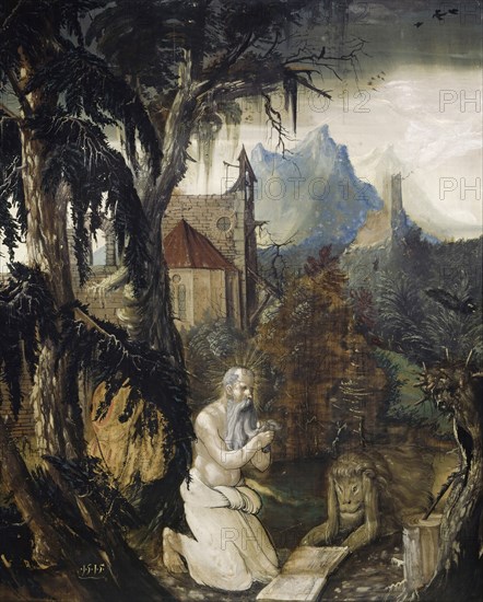 The hl., Jerome in the wild, 1515, tempera on unprimed canvas (small painting), 86.1 x 71.4 cm, dated lower left: .1.5.1.5., Hans Leu d. J., (Umkreis / circle), Zürich um 1490–1531 in der Schlacht am Gubel