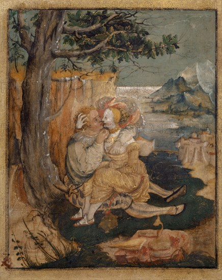 Lovers, around 1520 (?), Tempera on parchment, mounted on lime wood, 14.5 x 11.7 cm, unsigned, Urs Graf, (Umkreis / circle), Solothurn um 1485 – 1527/28