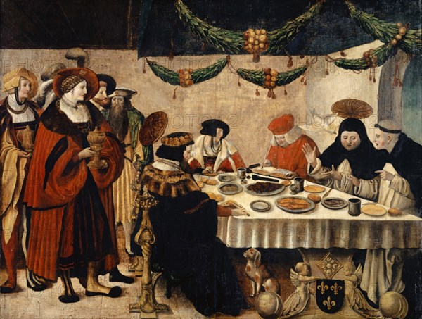 The hl., Thomas Aquinas on the tablet of King Louis, 1516/18, oil on fir wood, 118.5 x 155.5 cm, unsigned, Niklaus Manuel gen. Deutsch, (und Werkstatt / and workshop), Bern um 1484–1530 Bern