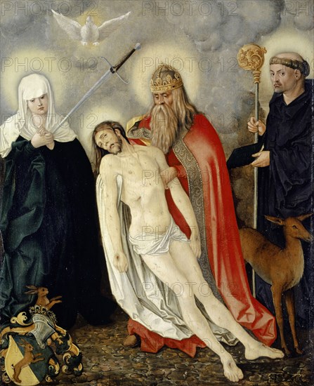 The hl., Trinity between the Sorrowful Mother and the Holy, Ägidius, c. 1513/16, oil on lime wood, 60.2 x 48.6 cm, unsigned, Hans Baldung gen. Grien, (und Werkstatt / and workshop), Schwäbisch Gmünd (?) 1484/85–1545 Strassburg