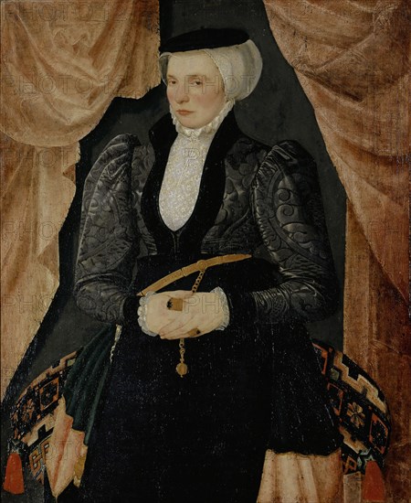 Portrait of Katharina Aeder, wife of Melchior Hornlocher, 1577, oil on oak wood, 86 x 70 cm, not marked (compare counterpart Inv 80), Hans Bock d. Ä., Zabern/Elsass um 1550/52–1624 Basel