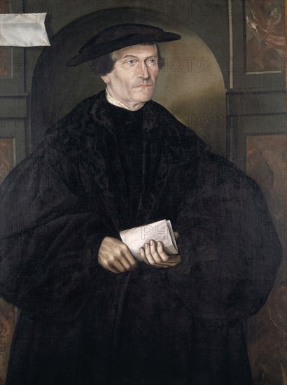 Portrait of Bonifacius Amerbach, 1551, unperforated tempera on unprimed canvas (handkerchief painting), 95.5 x 71 cm, unmarked, Christoph Roman, 1571 in Stettin nachweisbar