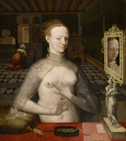 Portrait of a lady, oil on oak, 111.5 x 98.5 cm, unsigned, Schule von Fontainebleau, (Umkreis / circle), 2. Drittel 16. Jh.