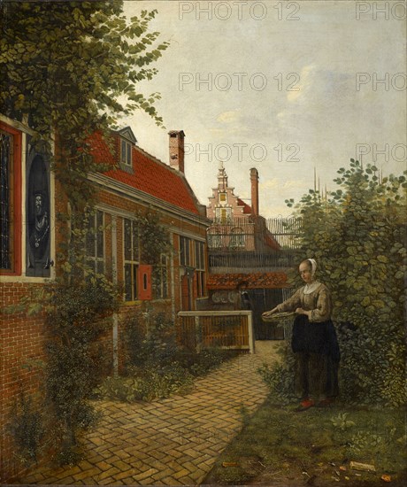 Woman with Bean Basket in Vegetable Garden, c. 1660, oil on canvas, 69.7 x 58.7 cm, Signed and dated left on the window frame: P. D. Hooch 1651, Pieter de Hooch, Rotterdam, getauft 1629–1684 Amsterdam