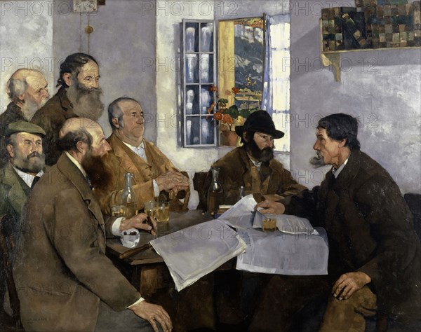 The Village Politicians, 1904, oil on canvas, 171 x 217 cm, signed and dated lower right: MAX BURI 1904, Max Buri, Burgdorf/BE 1868–1915 Interlaken/BE