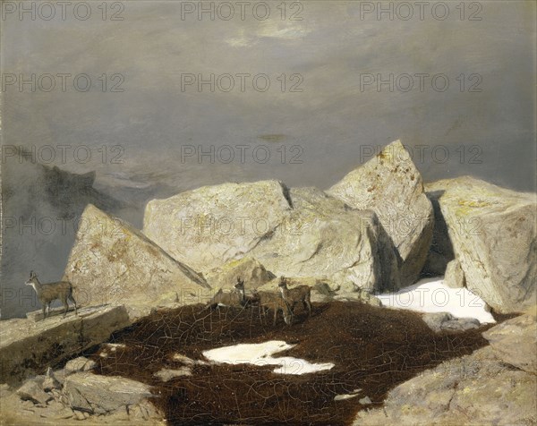 High mountain landscape with chamois, c. 1849, oil on canvas, 32.5 x 41 cm, unsigned, Arnold Böcklin, Basel 1827–1901 San Domenico