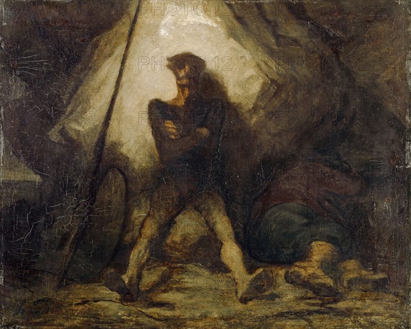 La veille de Don Quichotte, 1855/1856, oil on oak wood, parqueted, 37 x 46 cm, monogrammed lower left: h D, Honoré Daumier, Marseille 1808–1879 Valmondois/Seine-et-Oise