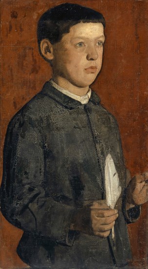 Portrait of August Hodler (The Pupil), 1875, oil on canvas, 68.4 x 37.8 cm, signed lower right: Ferd., HODLER, 1875, marked top left: August Hodler, † 1879, Ferdinand Hodler, Bern 1853–1918 Genf