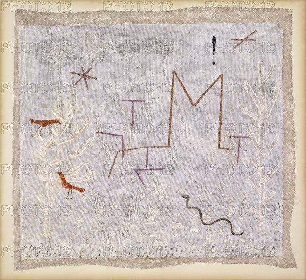 Gartentor K, 1932, 75 (M 15), casein color and watercolor on gauze on paper on cardboard, 31 x 33 cm, signed lower left: Klee, Originally inscribed on the box with skirting boards: 1932 M 15 garden gate K, [The name was cut out and mounted on the reverse.], Paul Klee, Münchenbuchsee/Bern 1879–1940 Muralto b. Locarno/Tessin