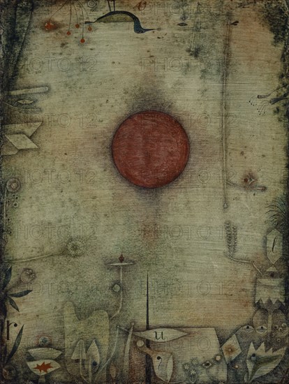Ad marginem, 1930, 210 (E 10), 1935-1936 (revised), water color and nib on varnish primer nailed to cardboard on stretcher, white primer on the reverse with traces of paint, Stretcher covered with gauze, 43.5 x 33 cm, Signed top right: Clover, inscribed above on the stretcher above: 1930 E. 10. ad marginem, top right: revised 1935/36 K, Paul Klee, Münchenbuchsee/Bern 1879–1940 Muralto b. Locarno/Tessin