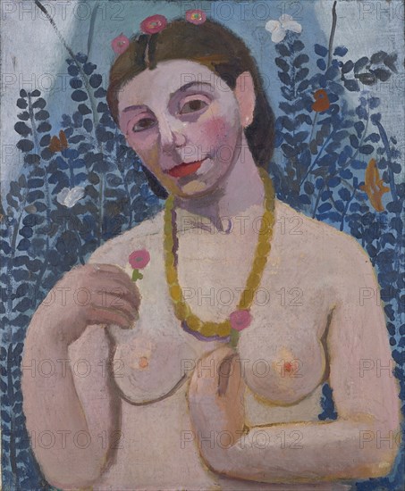 Self-portrait as half act with amber necklace II, 1906 (summer), oil on canvas, 61.1 x 50 cm, not marked, Paula Modersohn-Becker, Dresden 1876–1907 Worpswede/Niedersachsen