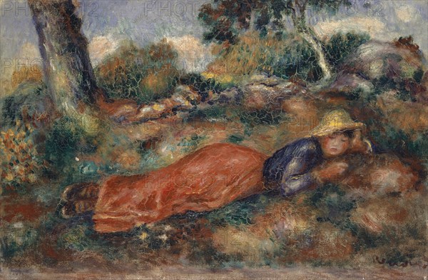 Jeune fille couchée sur l'herbe, around 1890/1895, oil on canvas, 20.4 x 31.4 cm, signed lower right: Renoir., Pierre-Auguste Renoir, Limoges 1841–1919 Cagnes-sur-Mer