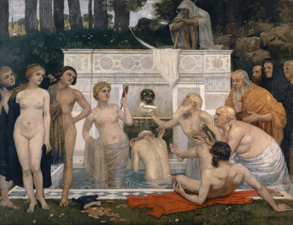 The Fountain of Youth, January - May 1895 (Basel), tempera on fir wood, 170 x 221 cm, signed and dated lower right: Hans Sandreuter., 1895, Hans Sandreuter, Basel 1850–1901 Riehen
