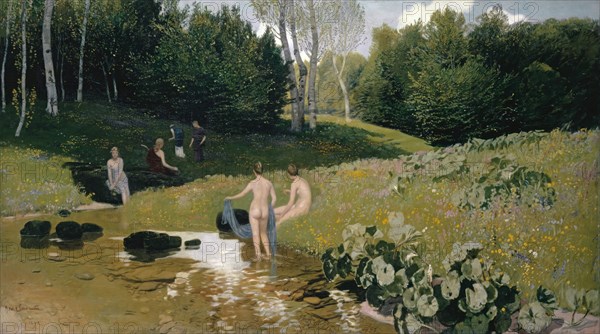 A summer's day, 1892 (Basel), tempera on canvas, 130 x 234 cm, signed and dated lower left: Hans Sandreuter, 1892, Hans Sandreuter, Basel 1850–1901 Riehen