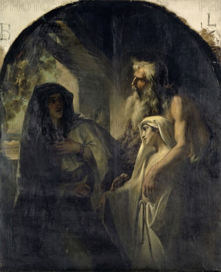 The Prophet Elias leads the widow of Zarpath to her Son, who has been raised from the dead (1 Kings 17,10-24), 1852, oil on canvas, 185.5 x 151 cm, signed and dated lower left: E. Stickelberger p., 1852., Ernst Stückelberg, Basel 1831–1903 Basel